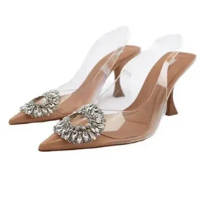 Fashionpared Summer Women Fashion Plus Size Pointed Toe Rhinestone Transparent Heeled Sandals