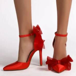 Fashionpared Women Lace Bow Design Pointed Toe Stiletto Party Pumps Shoes