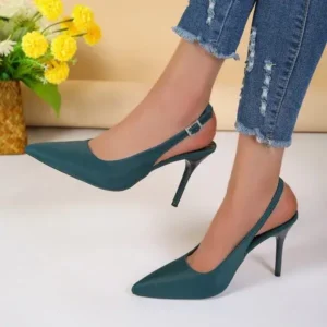 Fashionpared Summer Women Fashion Plus Size Elegant Pointed Toe Strap Buckle Sling Back Stiletto Heel PU Sandals