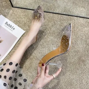 Fashionpared Women Fashion Sexy Rhinestone Decorative Pointed Toe Transparent High Heel Sandals