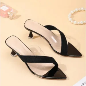 Fashionpared Women Fashion Cross Transparent Design Pointed Toe High Heel Slippers