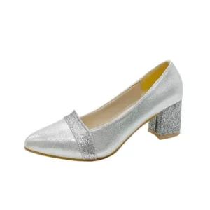 Fashionpared Women Fashion Casual Sequins Pointed Toe Pumps With Chunky Heels