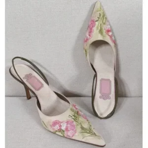 Fashionpared Women Fashion Elegant Floral Printed Pointed Toe Stiletto Heel Sandals