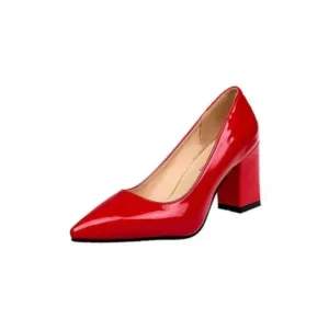 Fashionpared Women Fashion Basic PU Solid Color Pointed Toe Chunky Heel Pumps