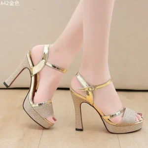 Fashionpared Women Fashion Elegant PU Round Toe Platform Ankle Strap Buckle Sandals