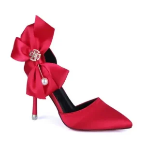 Fashionpared Women Fashion Elegant Solid Color PU Pointed Toe Bowknot Pumps