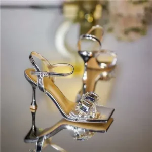 Fashionpared Women Fashion Sexy PU Rhinestone Square Toe Ankle Strap Buckle Stiletto Heel Sandals