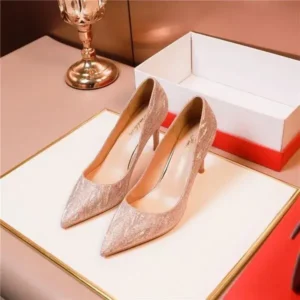 Fashionpared Women Fashion Elegant Solid Color PU Sequin Pointed Toe Stiletto Heel Pumps