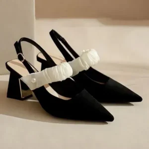 Fashionpared Women Fashion Elegant Solid Color PU Pointed Toe Kitten Heel Sandals