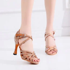 Fashionpared Women Fashion Solid Color Suede Rhinestone High Heel Ankle Strap Buckle Sandals