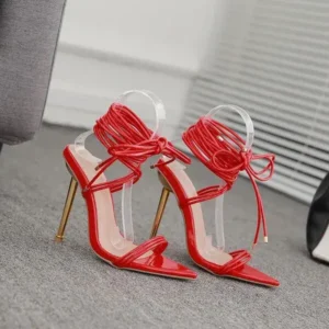 Fashionpared Women Fashion Sexy Solid Color PU Bandage Stiletto Heel Sandals