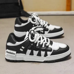 Fashionpared Men Fashion Black White Stitching Low Top Sneakers