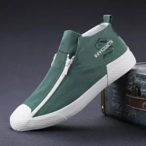 Fashionpared Men'S Casual Embroidery Zipper High Top Canvas Shoes