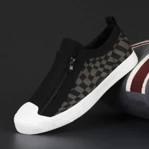 Fashionpared Men'S Fashion Plaid Print Zipper Canvas Shoes