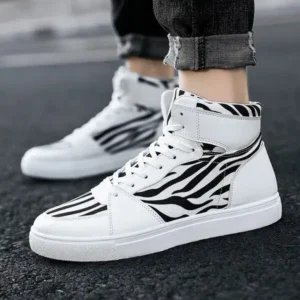 Fashionpared Men'S Fashion Zebra Print Breathable Canvas High Top Sneakers