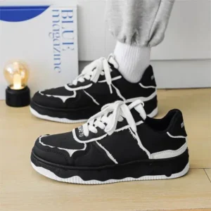 Fashionpared Men'S Fashion Black White Breathable Canvas Sneakers