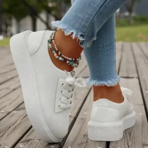 Fashionpared Women Fashion Plus Size Mesh Breathable Lace-Up Round-Toe Sneakers