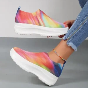 Fashionpared Women Fashion Plus Size Casual Thick-Soled Round-Toed Multicolor Fly-Woven Sneakers