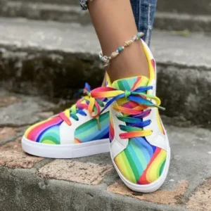 Fashionpared Women Fashion Casual Plus Size Graffiti Lace-Up Sneakers