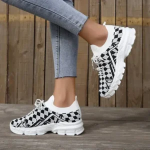 Fashionpared Summer Women Fashion Casual Geometric Print Fly-Woven Lace-Up Sneakers