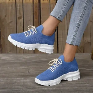 Fashionpared Women Fashion Casual Breathable Flying Woven Lace-Up Thick-Soled Sneakers