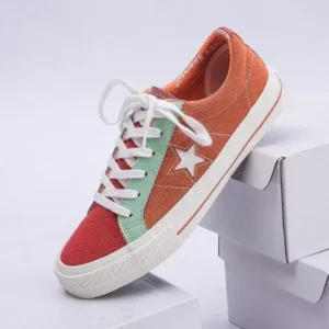 Fashionpared Women Fashion Stitching Canvas Star Round Toe Sneakers