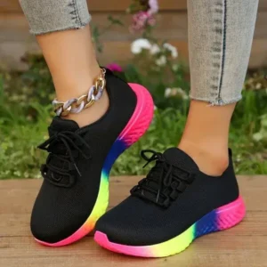 Fashionpared Women Fashion Casual Mesh Breathable Rainbow Sneakers