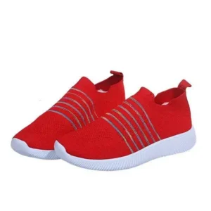 Fashionpared Fashion Casual Solid Color Striped Fly-Woven Mesh Breathable Flat Sneakers