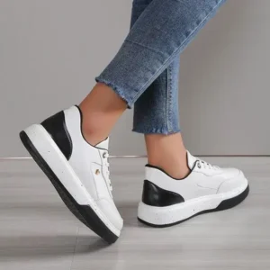 Fashionpared Women Fashion Casual Plus Size Lace-Up Colour Block Round Toe Sneakers