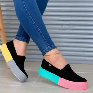 Fashionpared Women Fashion Casual Color Block Thick-Soled Elastic Loafers