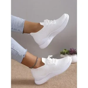 Fashionpared Summer Women Fashion Breathable Mesh Fly-Woven Solid Color Sneakers