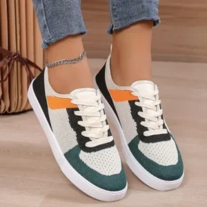 Fashionpared Women Fashion Casual Color Blocking Mesh Fly-Woven Breathable Sneakers