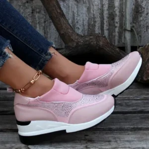 Fashionpared Women Fashion Casual Rhinestone Breathable Wedge Heel Sneakers