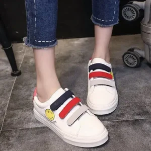 Fashionpared Women Fashion Casual Velcro Smiley Face Round Thick-Soled Sneakers