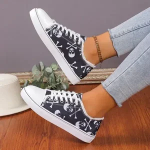 Fashionpared Women Casual Fashion 3D Print Denim Canvas Sneakers