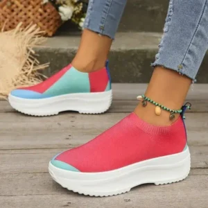 Fashionpared Women Fashion Casual Color Blocking Fly-Woven Thick-Soled Sneakers