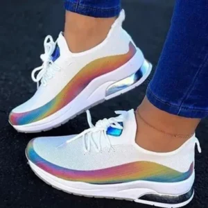 Fashionpared Women Fashion Casual Rainbow Color Blocking Sneakers