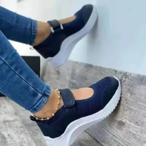 Fashionpared Women Casual Velcro Design Solid Color Breathable Platform Sneakers