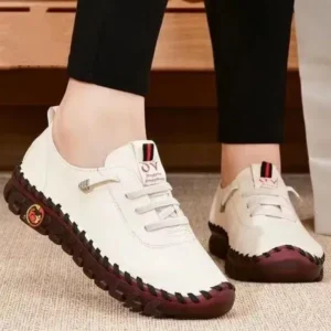 Fashionpared Women Fashion Retro Solid Color PU Breathable Hollow Stitching Sneakers