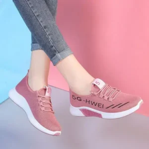 Fashionpared Women Fashion Lace-Up Round Toe Solid Color Breathable Sneakers