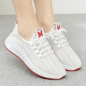 Fashionpared Women Fashion Mesh Solid Color Lace-Up Sneakers