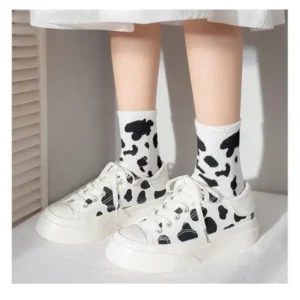 Fashionpared Women Fashion Platform Cute Cow Pattern Lace-Up Sneakers