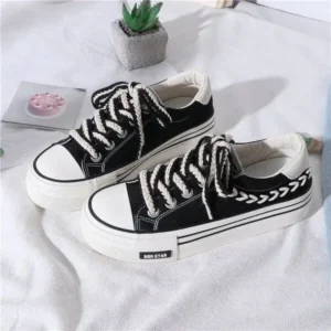 Fashionpared Women Fashion Cloth Breathable Platform Lace-Up Sneakers