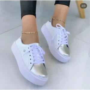 Fashionpared Women Fashionable Round Toe Lace-Up Sneakers