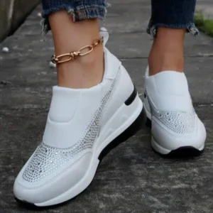 Fashionpared Women Fashion Rhinestone Slip Sneakers