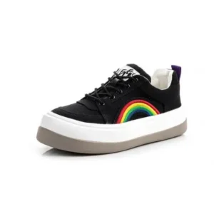 Fashionpared Women Fashion Casual Rainbow Color Block Platform Canvas Platform Shoes