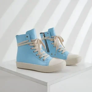 Fashionpared Women Fashion Blue Faux Leather High Top Shoes