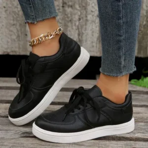 Fashionpared Women Fashion Round Toe Platform Solid Color Sneakers