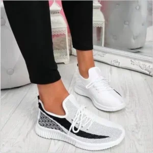 Fashionpared Women Fashion Casual Thick Sole Breathable Fly Woven Thick Sole Lace Up Sneakers