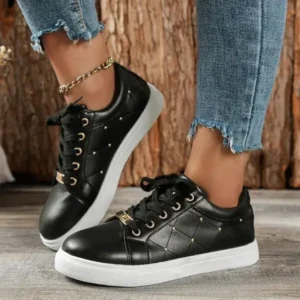 Fashionpared Women Fashion Shallow Toe Round Toe Casual Lace Up Sneakers